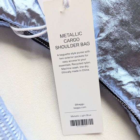 Baggu Blue Metallic Cargo Shoulder Bag Purse - Picture 3 of 8